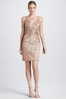 Sue Wong Beaded Cocktail Dress with Deep V-Back - Lyst