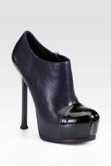 Yves Saint Laurent Tribtoo Leather Patent Leather Platform Ankle Boots