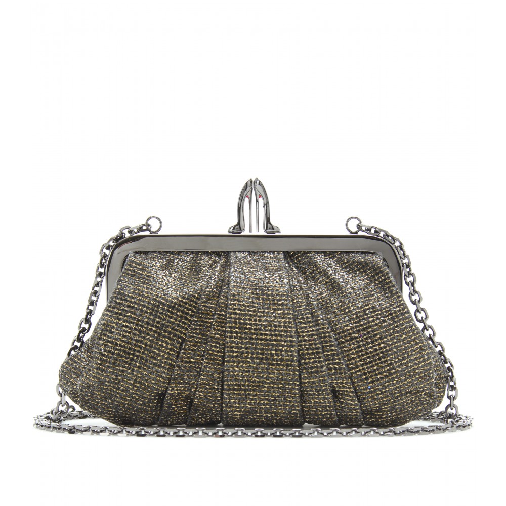 Christian Louboutin Mini Loubi Lula Woven Sequined Clutch In Silver 