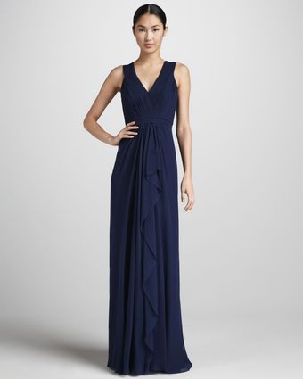 Pamella Roland Ruffle Front Chiffon Gown - Lyst
