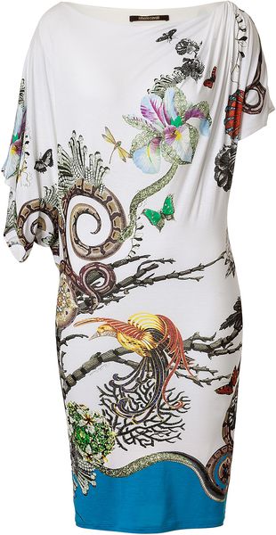Roberto Cavalli  Jewel Amp Snake Print Draped Jersey Dress - Lyst