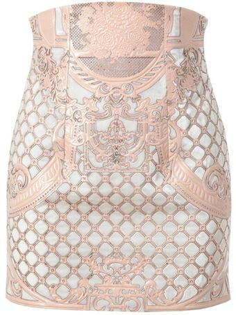 Balmain Velvet and Leather Miniskirt - Lyst