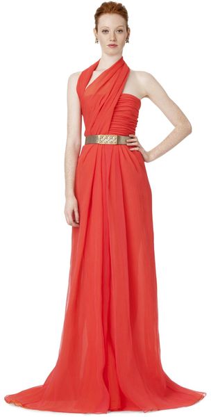 Oscar de la Renta Halter Draped Gown - Lyst