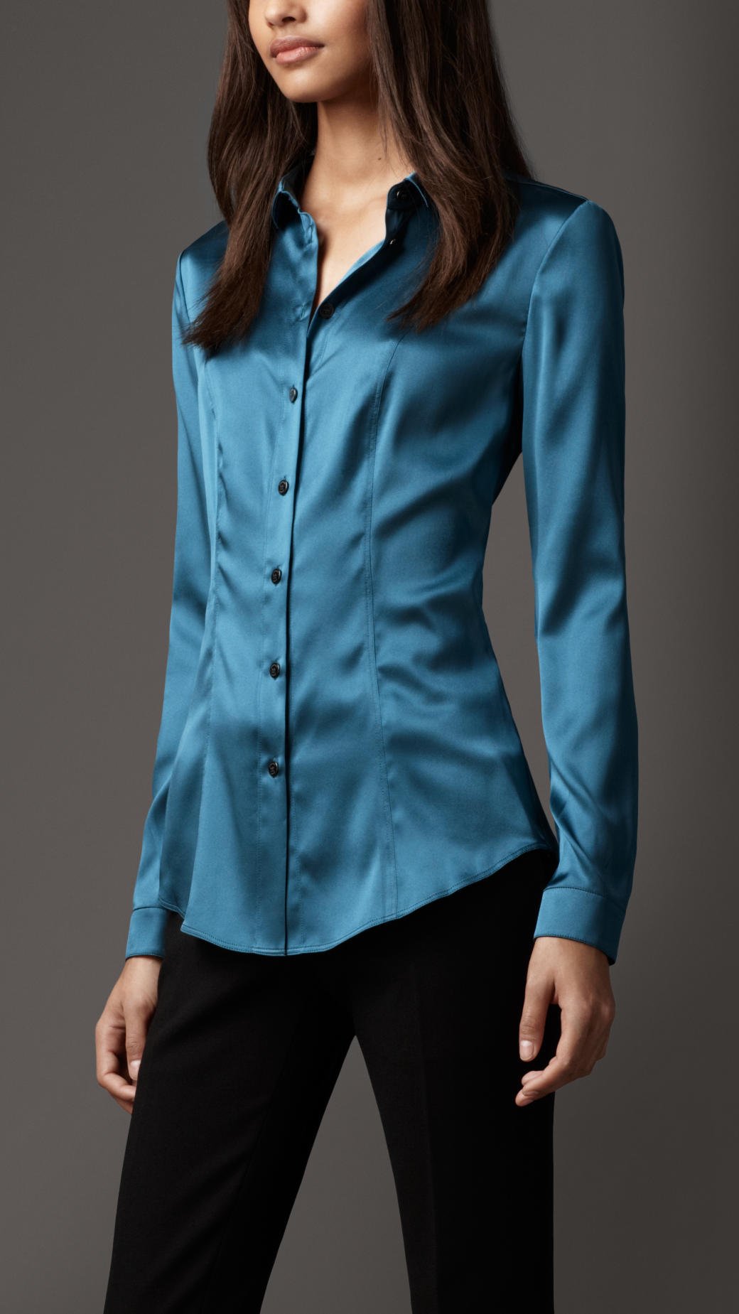 Burberry Slim Fit Stretch Silk Shirt in Blue (pale petrol blue) | Lyst