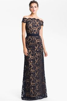 Tadashi Shoji Lace Overlay Off Shoulder Gown - Lyst