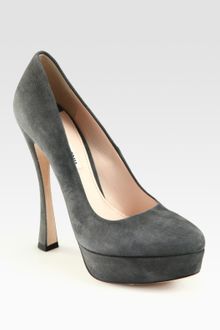 Miu Miu Suede Platform Pumps - Lyst