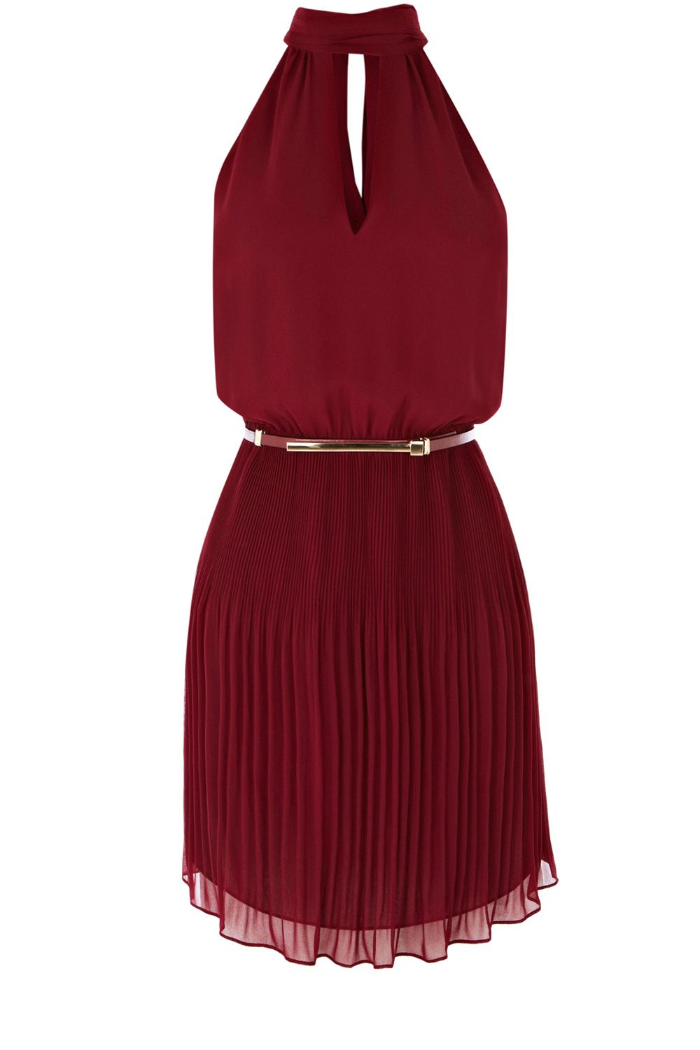 Oasis Pleated High Neck Dress in Red (burgundy) Lyst