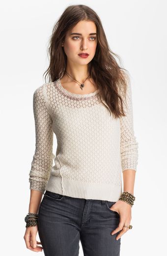 Free People Tie Back Pointelle Sweater - Lyst