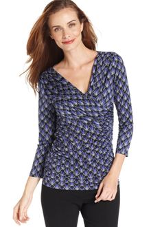 Ellen Tracy Three Quarter Sleeve Printed Top - Lyst