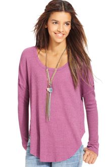 Free People Long Sleeve Scoop Neck Waffle Knit Thermal Top - Lyst