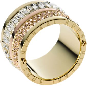 Michael Kors Multistone Barrel Ring Golden - Lyst