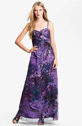 Eliza J Wrap Bodice Print Chiffon Gown - Lyst