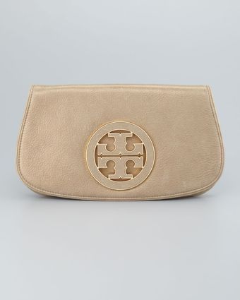 Tory Burch Glitter Logo Clutch Bag Light Gold - Lyst