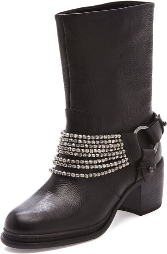 Vera Wang Natasha Biker Booties with Chain and Buckles - Lyst