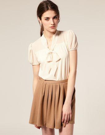 ASOS Collection Short Sleeve Chiffon Mix Pussy Bow Blouse - Lyst