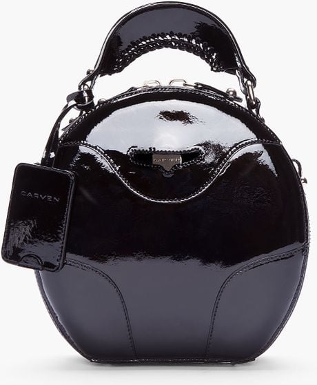 Carven Black Patent Leather Round Bag in Black | Lyst