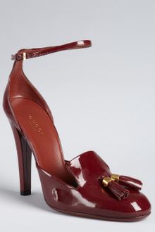 Gucci Scarlet Patent Leather Mischa Ankle Strap Tassel Loafer Pumps - Lyst