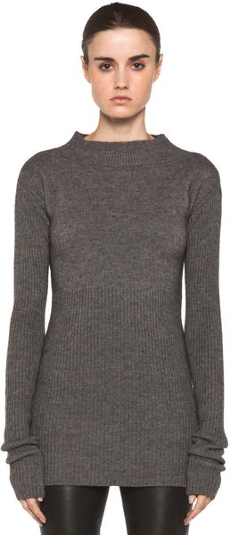 Rick Owens Tight Ala Long Sleeve Sweater in Light Grey - Lyst