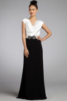 Badgley Mischka Silk Pleated Cowl Neck Embellished Grosgrain Belted Gown - Lyst