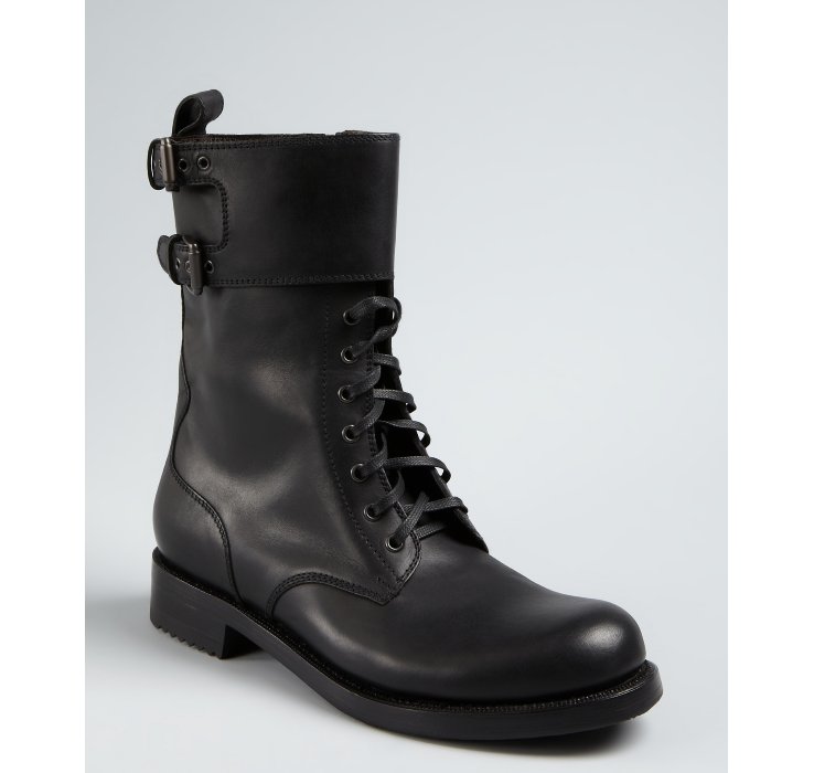 Bottega Black Leather Buckle Monk Strap Lace Up Combat Boot in Black for Men Lyst