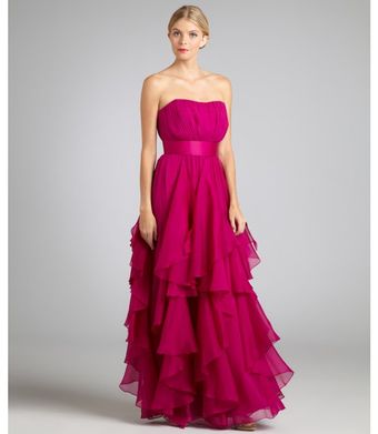 Notte By Marchesa Lipstick Silk Chiffon and Organza Strapless Evening Gown - Lyst