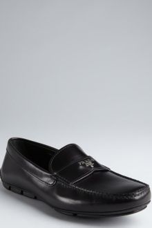 Prada Black Leather Slipon Loafers - Lyst