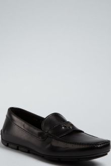 Prada Black Leather Slipon Loafers - Lyst