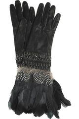 Alexander McQueen Feathertrimmed Leather Gloves
