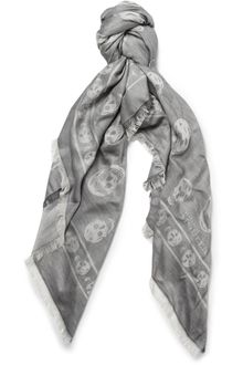 Alexander McQueen Skull Patterned Cotton Blend Scarf - Lyst