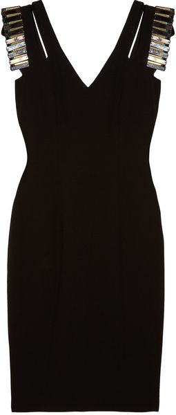 Badgley Mischka Embellished Doublestrap Crepe Dress - Lyst