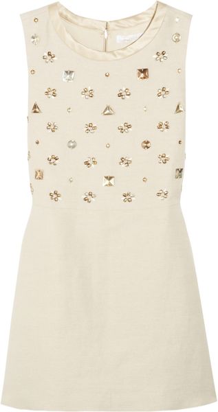 Chloé Embellished Cotton and Flax Blend Dress - Lyst