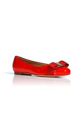 Ferragamo Lava Orange Patent Leather Varina Ballerinas