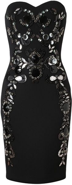 Lanvin Embellished Neoprene Strapless Dress - Lyst