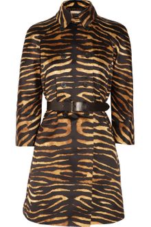 Michael Kors Tiger Print Cotton Satin Trench Coat - Lyst