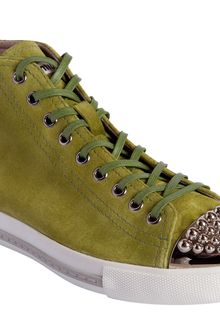 Miu Miu Studded Metallic Cap Toe Sneaker - Lyst