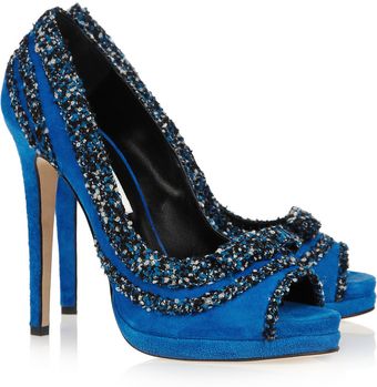 Oscar de la Renta Tweedtrimmed Suede Pumps - Lyst