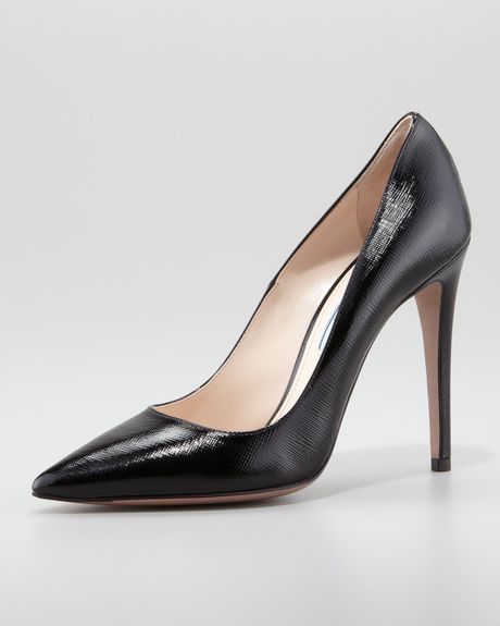 prada patent saffiano leather 85mm pumps