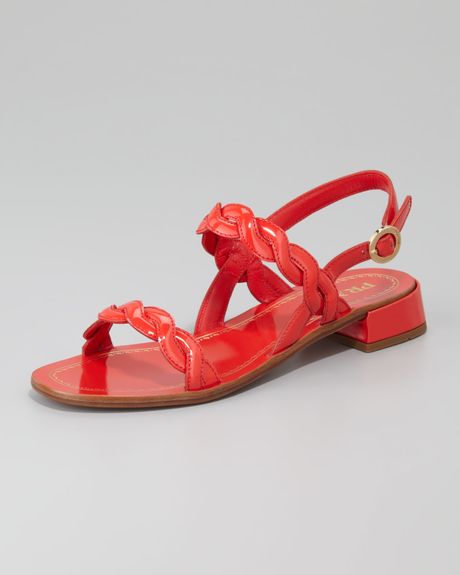 Prada Twisted Patent Leather Sandal Red in Red | Lyst