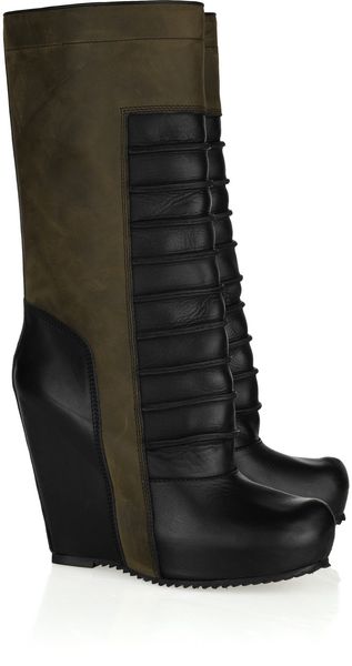 Rick Owens Paneled Leather Wedge Calf Boots - Lyst