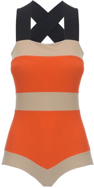 Roksanda Ilincic Orange and Tan Zadia Swimsuit - Lyst
