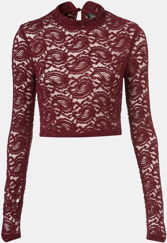 Topshop Lace Crop Top - Lyst