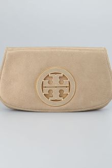 Tory Burch Glitter Logo Clutch Bag Light Gold - Lyst