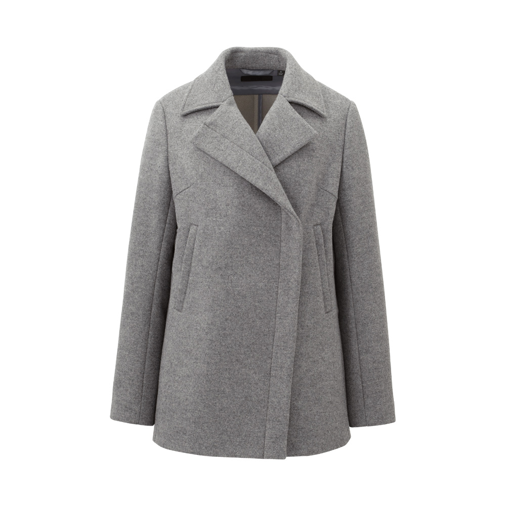 Uniqlo Women Wool Blended Double Breasted Coat in Gray Lyst