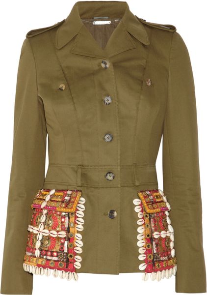 Alexander Mcqueen Embellished Cotton Twill Jacket in Green (sage) - Lyst