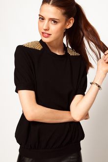 ASOS Collection Asos Sweatshirt with Short Sleeves and Stud Trim - Lyst