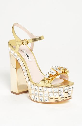 Miu Miu Ankle Strap Platform Sandal - Lyst