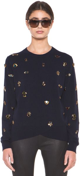 3.1 Phillip Lim All Eyes On You Pullover Embroidered Sweater in Navy - Lyst