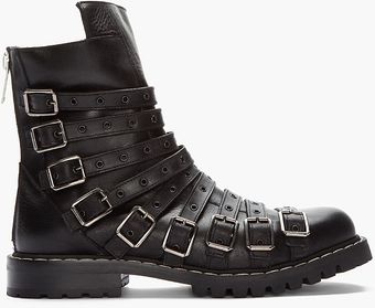 Gareth Pugh Black Buckled Heavy Biker Boots - Lyst