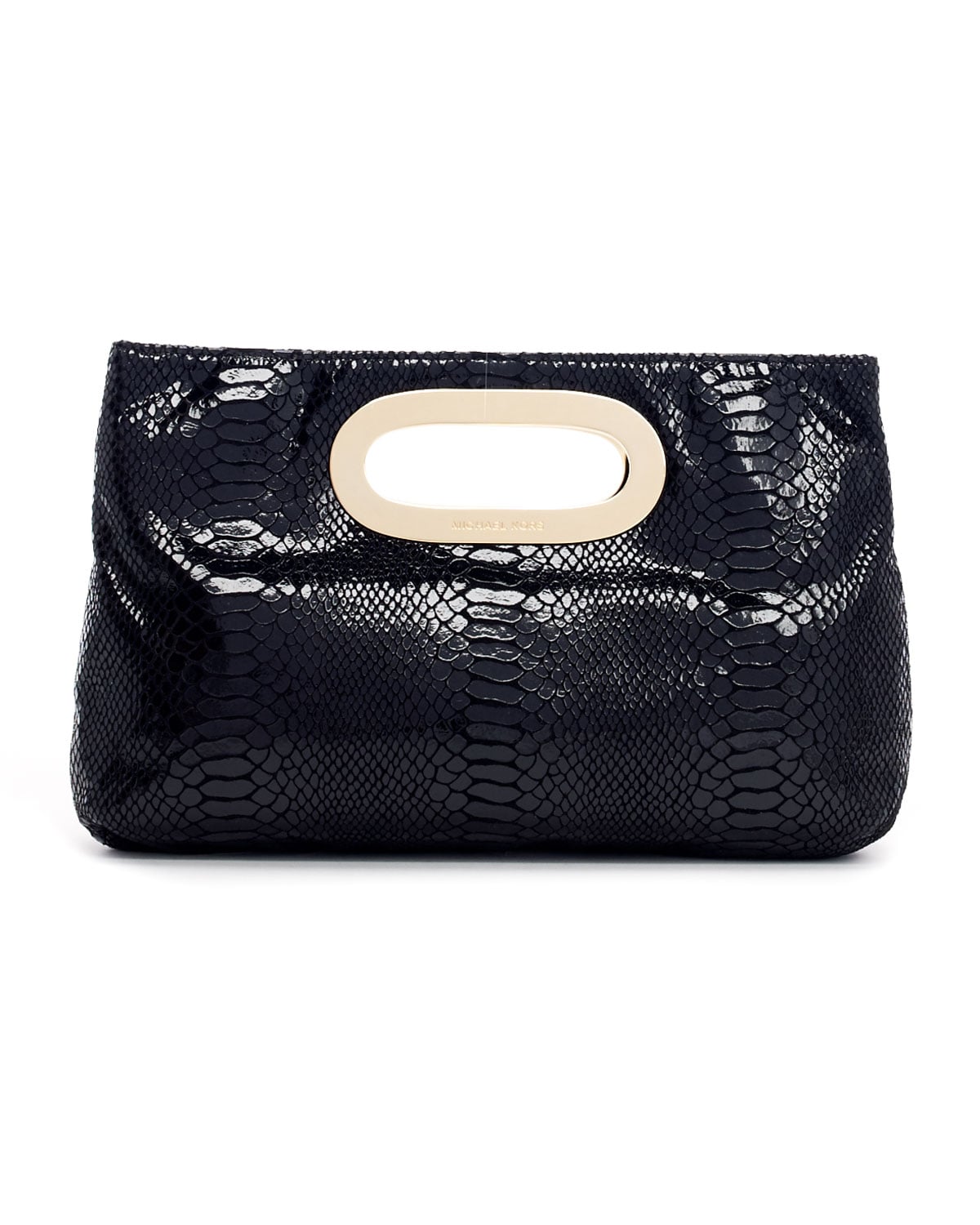 Michael Michael Kors Berkley Patent Pythonembossed Clutch Bag in Black | Lyst