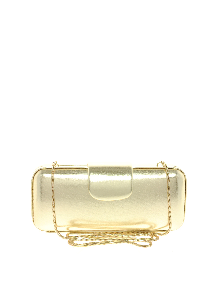 gold hard case clutch bag